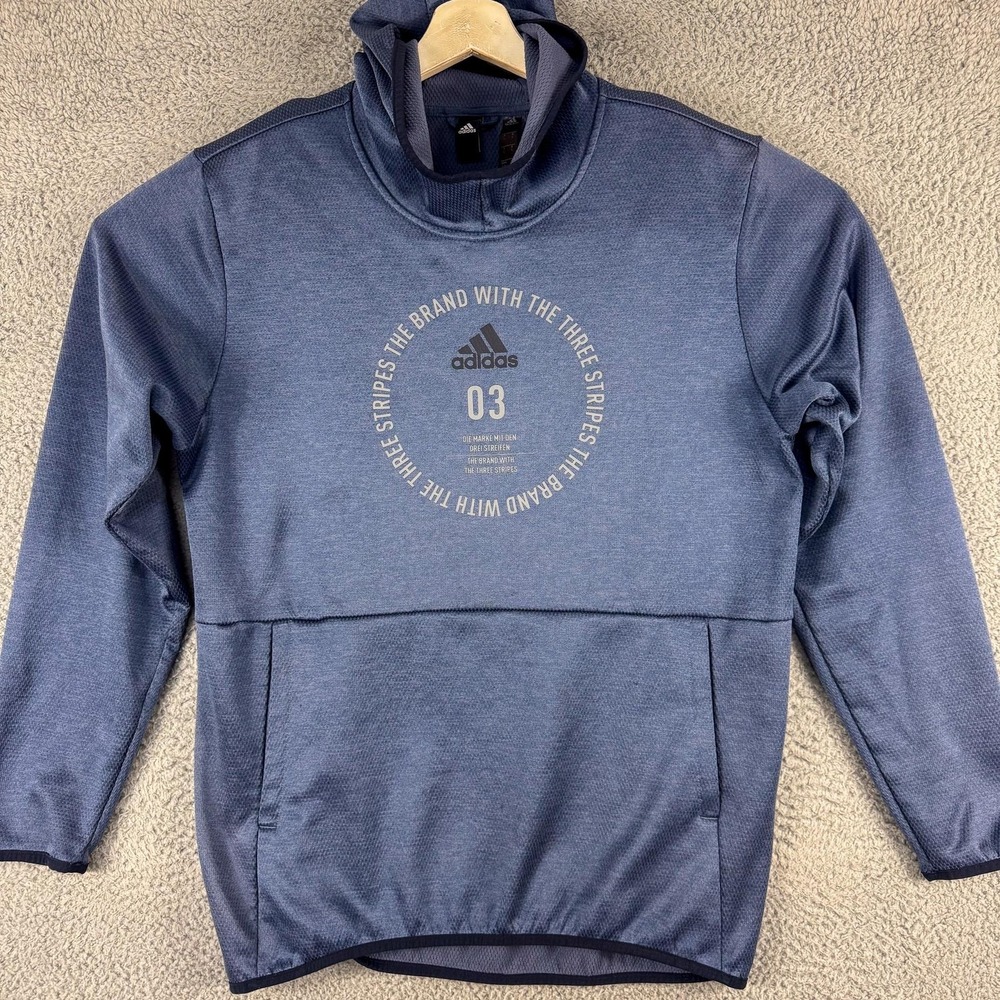 Adidas Pullover‎ Mens Large Blue ClimaWarm Three Stripes Hoodie Athletic EJ8381